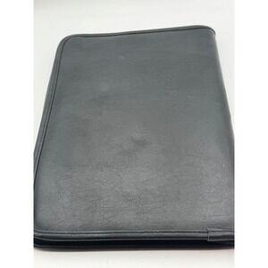 Black Faux Leather Zippered Portfolio Organizer Padfolio Business Case Organizer